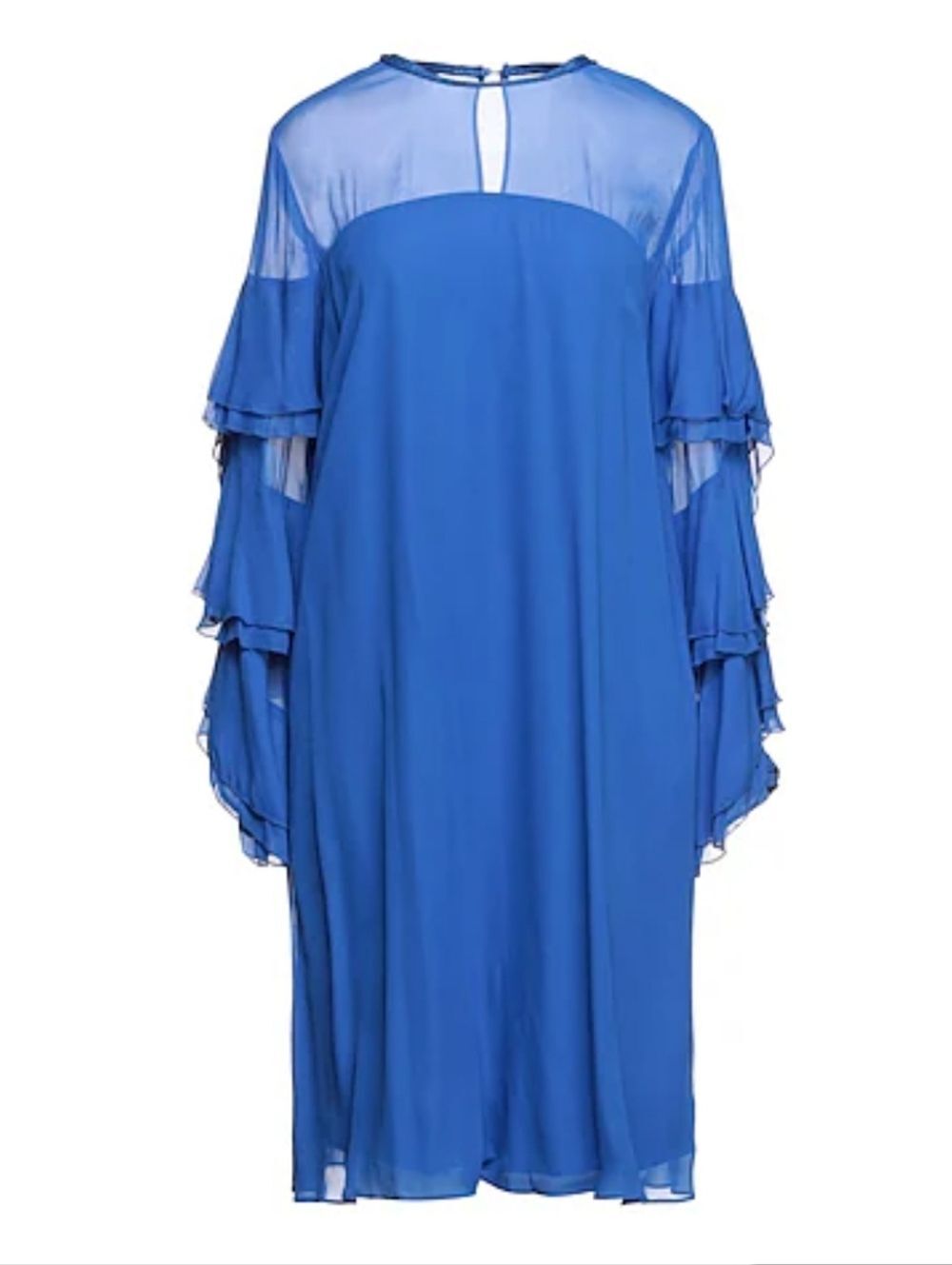 Atos Lombardini Blue Sheer Chiffon Ruffle Sleeve Dress Size 44 Made in Italy